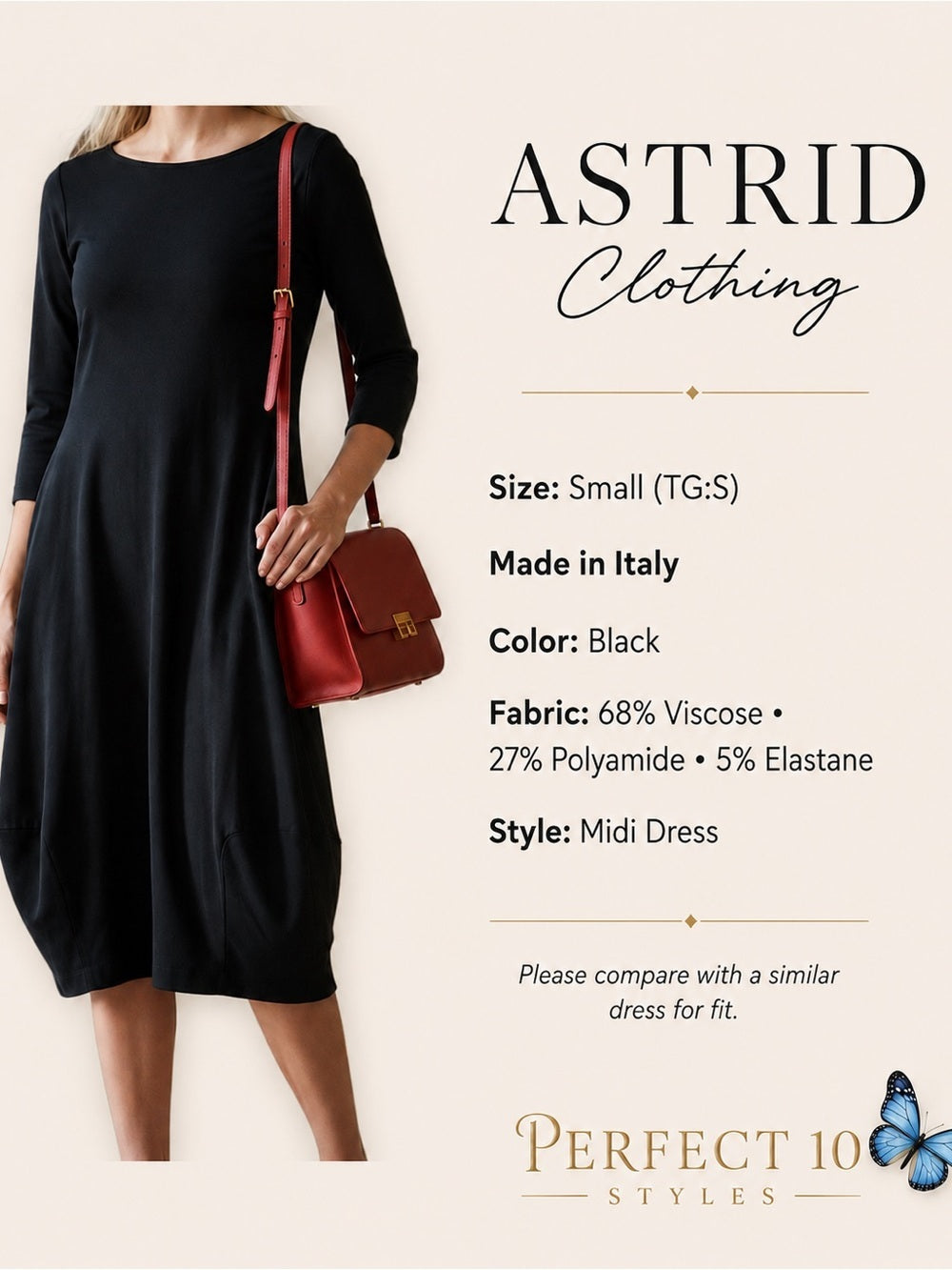 Astrid Clothing Black Midi Dress