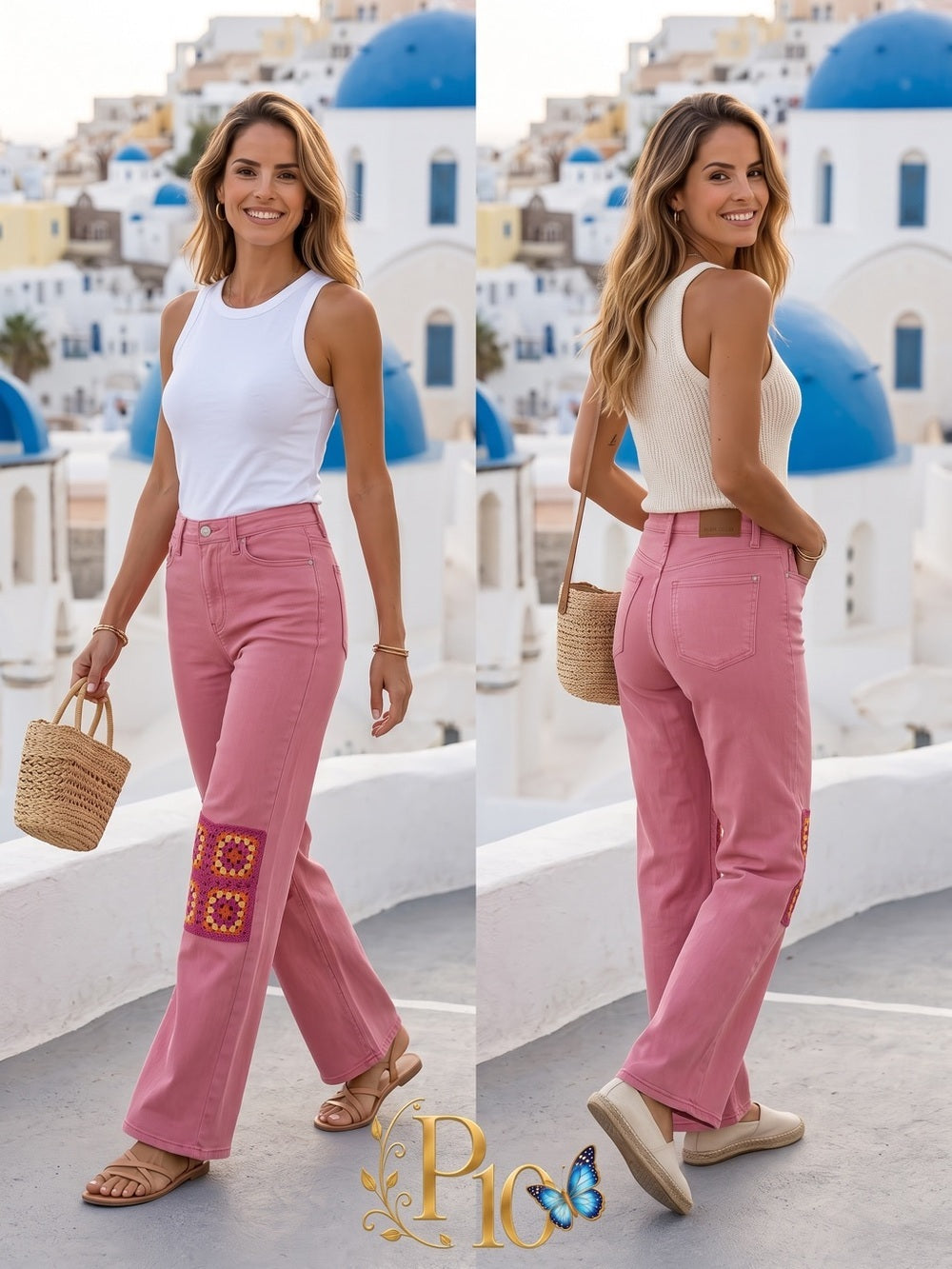 Judy Blue Dusty Pink Crochet Patch Wide-Leg Jeans