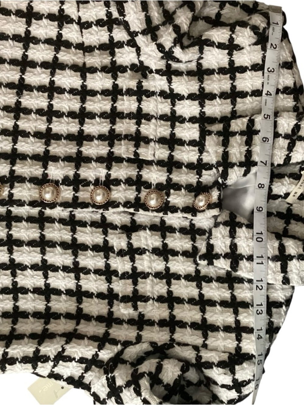Just Me Black and White Windowpane Cropped Jacket
