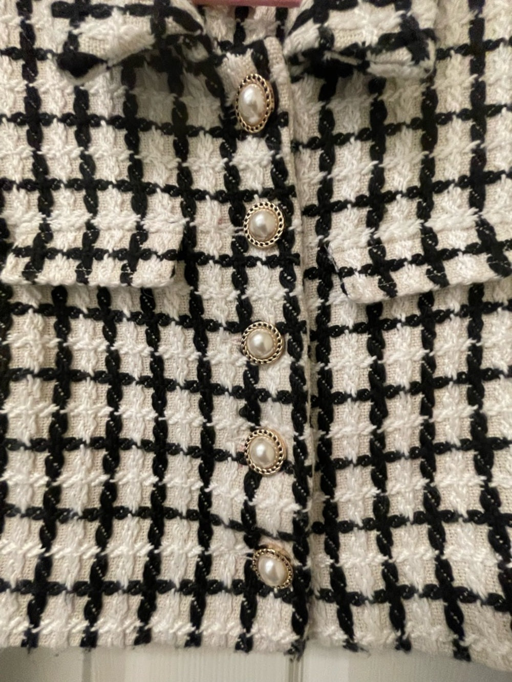 Just Me Black and White Windowpane Cropped Jacket