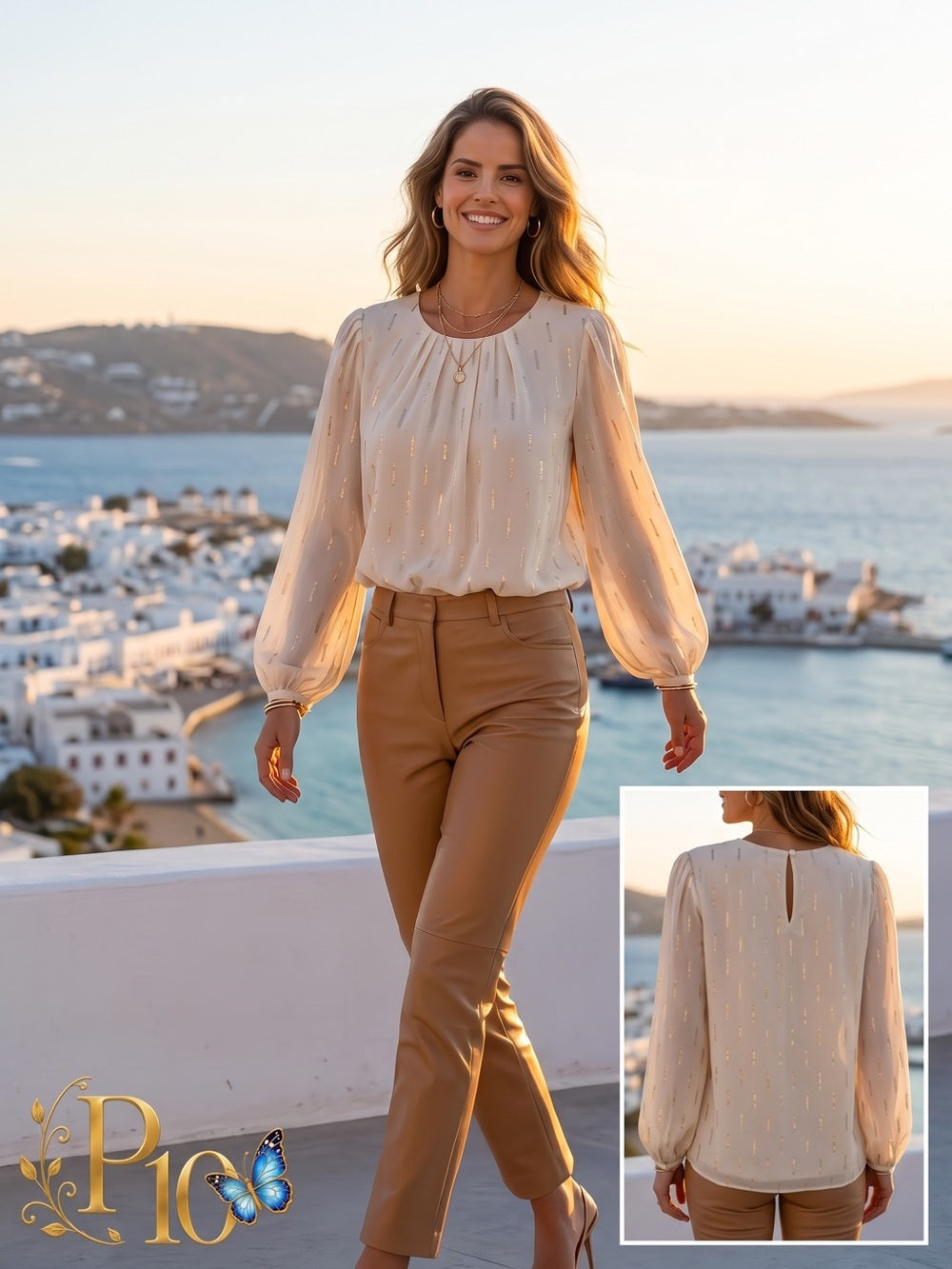Ann Taylor Cream Blouse with Gold Detail