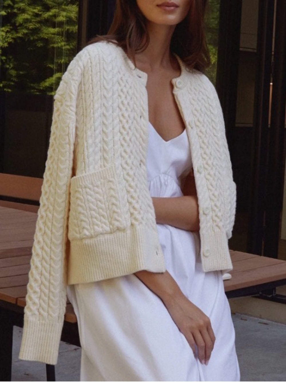 CAARA Julianna Cream Cable Knit Cardigan