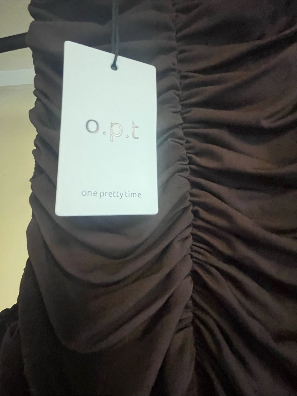 o.p.t Shania Coffee Ruched High-Neck Maxi Dress