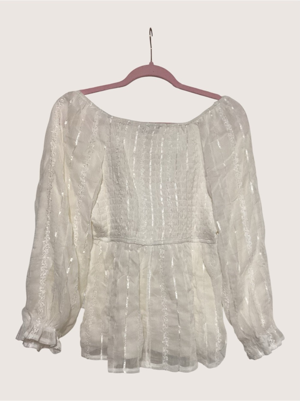 Polagram Ivory Textured Peasant Blouse