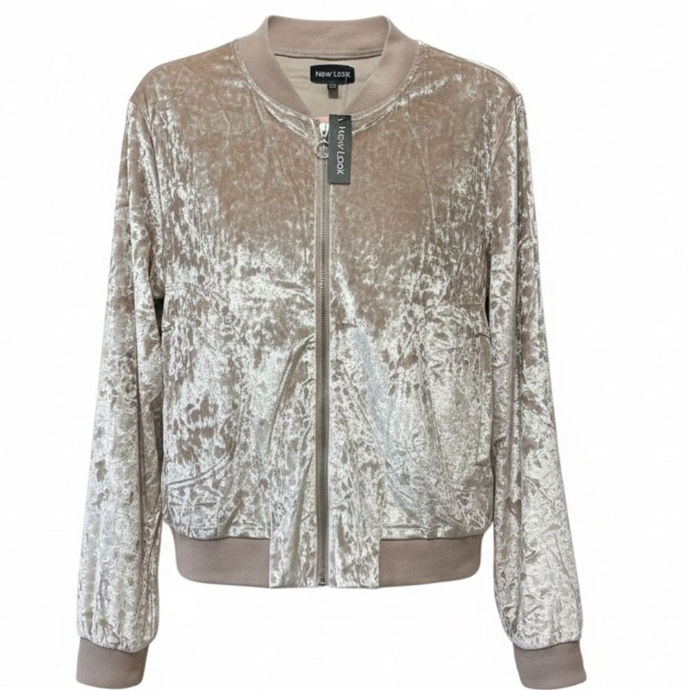 Blush Champagne Crushed Velvet Bomber Jacket