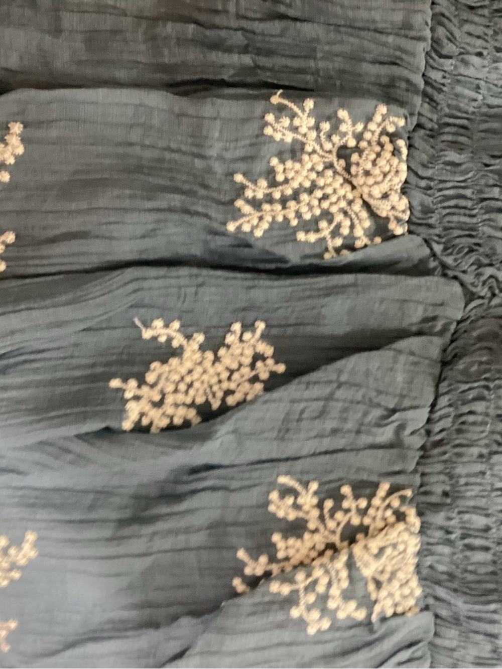 Polagram Blue Embroidered Smocked Blouse