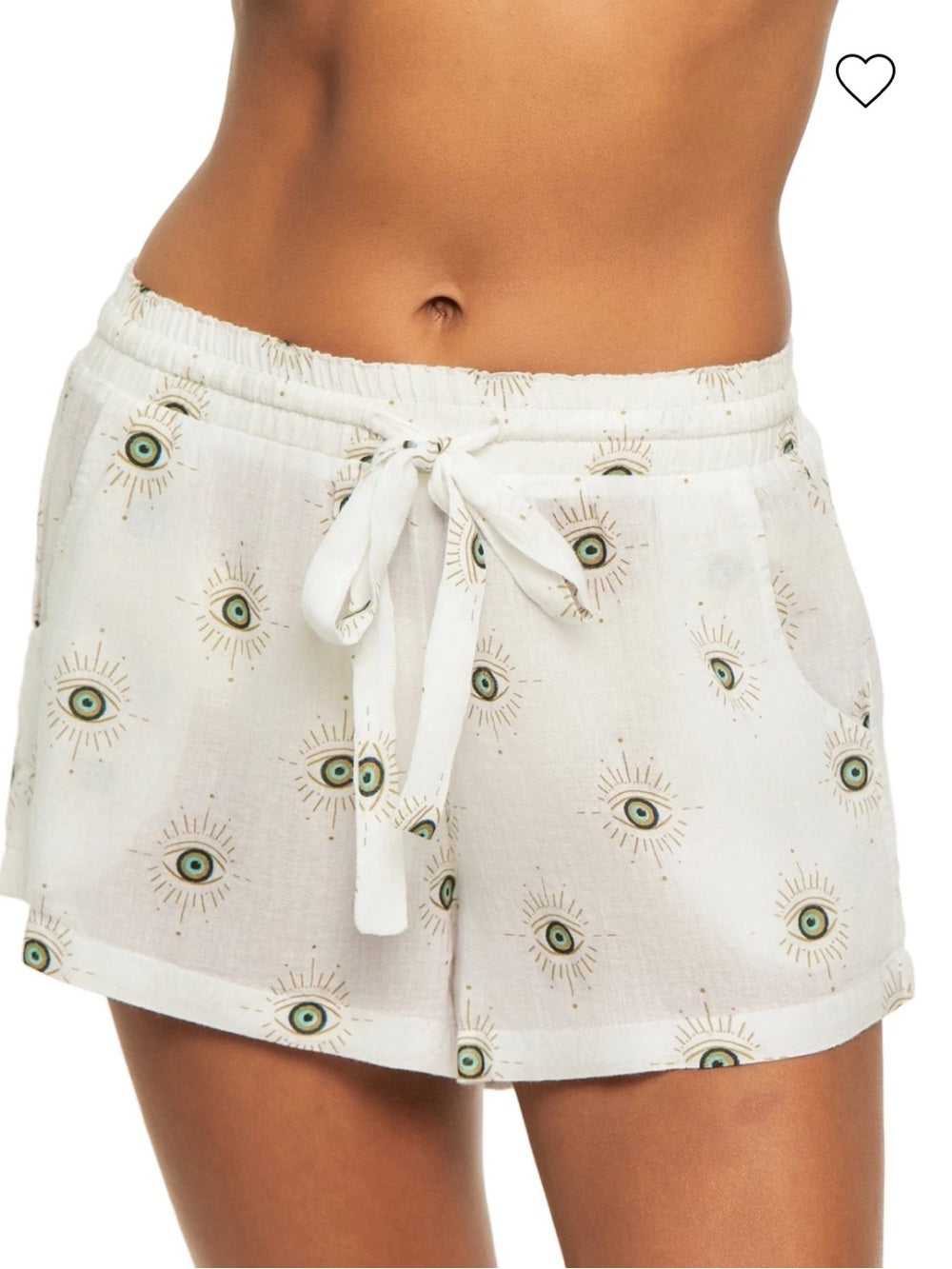 ELAN White Cotton Evil Eye Print Shorts