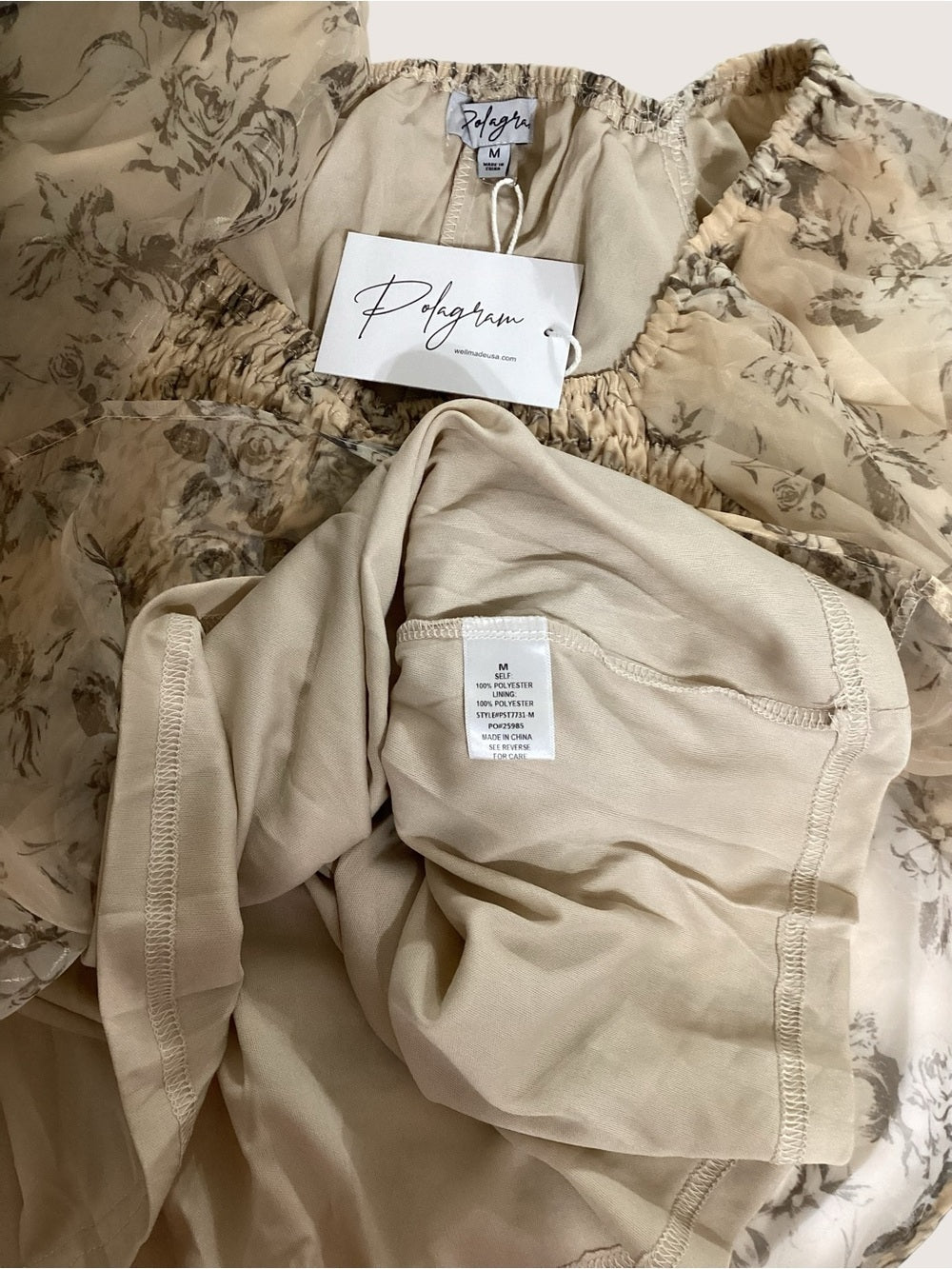 Polagram Neutral Floral Smocked Blouse