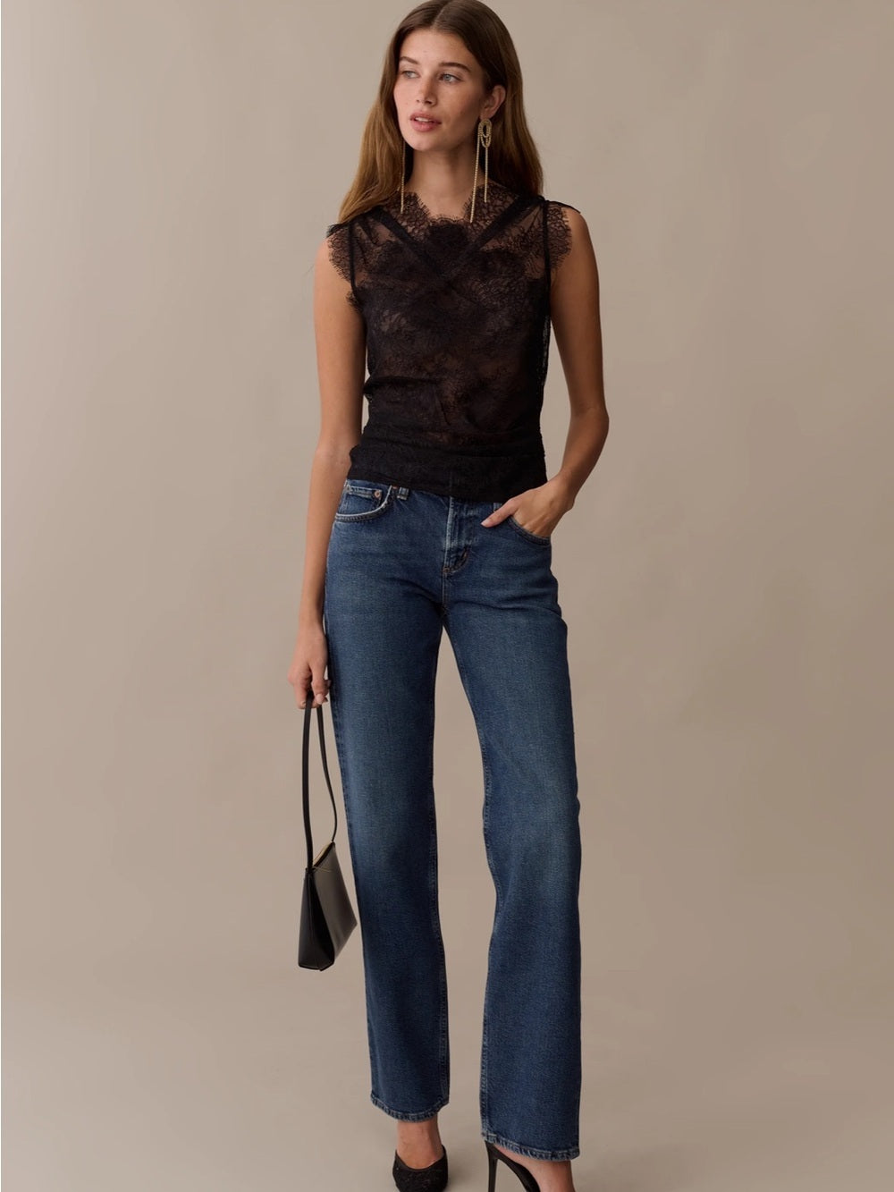 o.p.t Clarissa Black Sheer Lace High-Neck Top