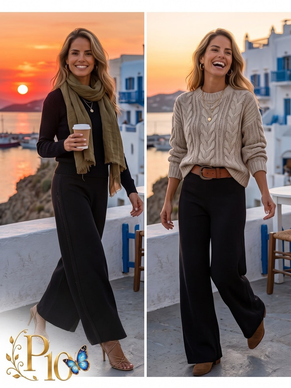 Zenana Black Wide-Leg Pants with Braided Side Detail