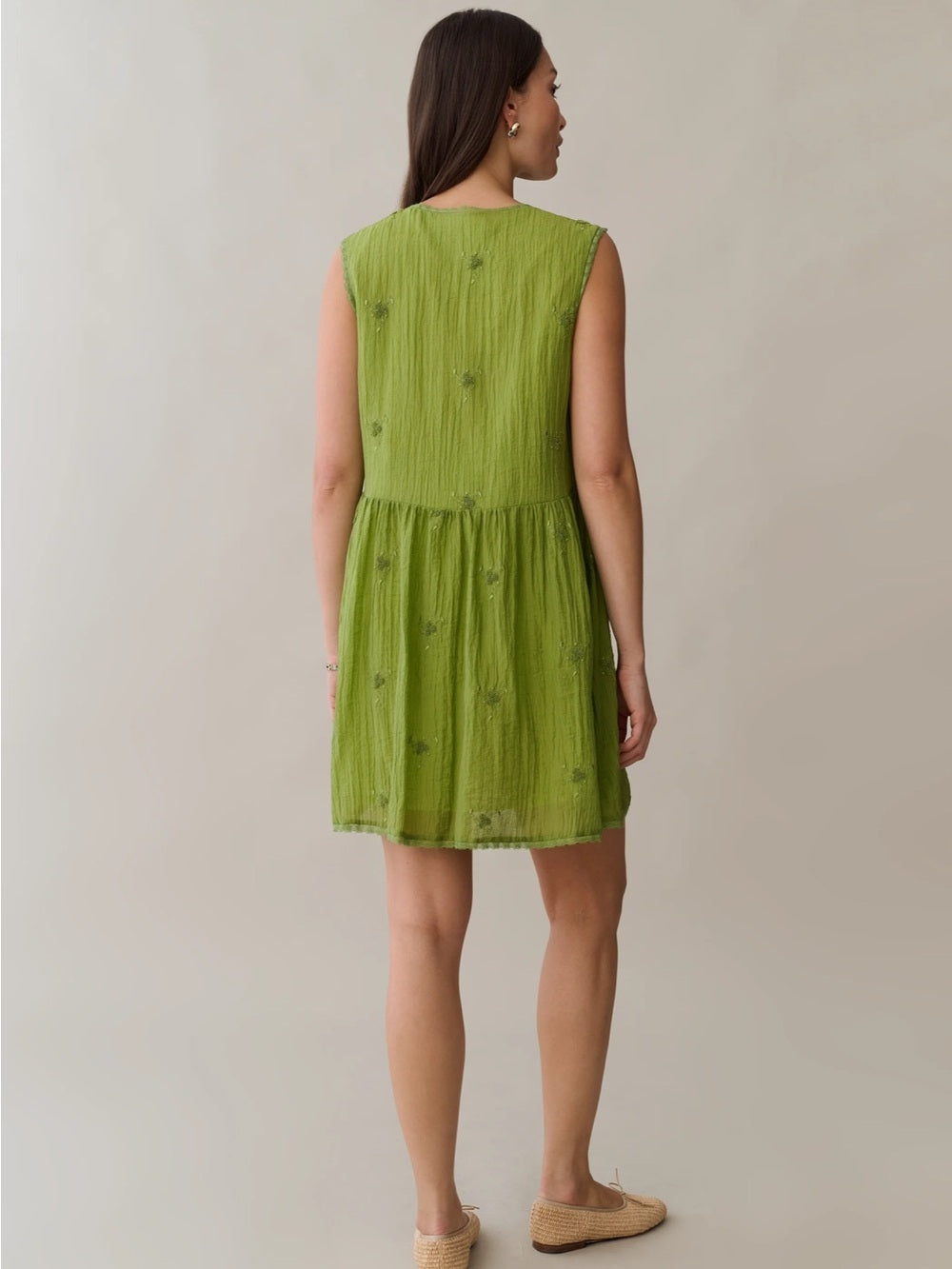 kourt Stefania Grass Green Embroidered Mini Dress