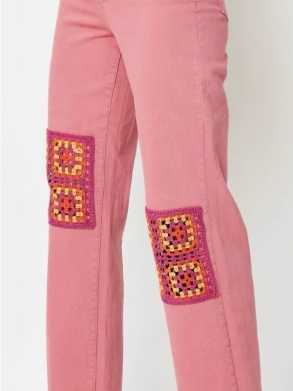 Judy Blue Dusty Pink Crochet Patch Wide-Leg Jeans