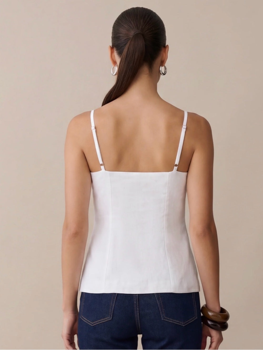 kourt Cecille White Linen Button-Front Top