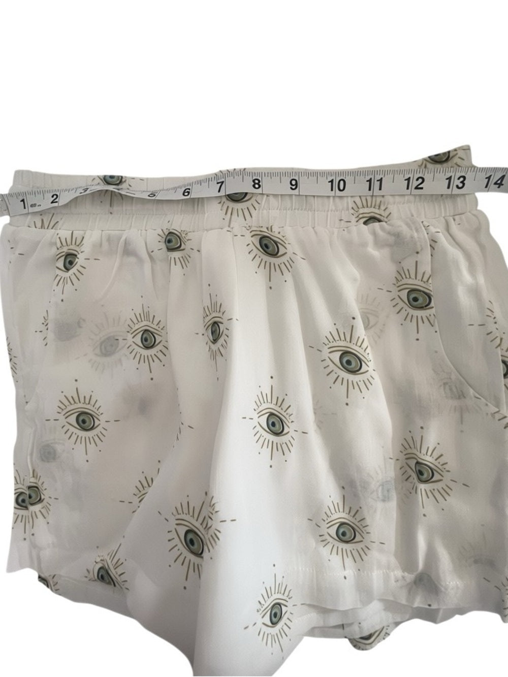ELAN White Cotton Evil Eye Print Shorts