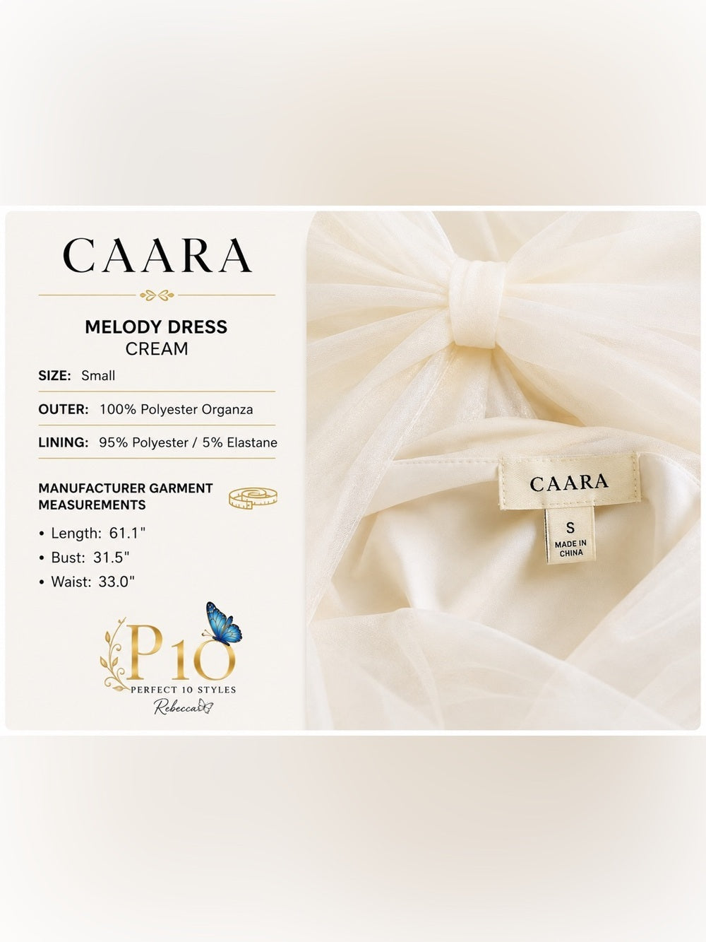 CAARA Melody Cream Organza Maxi Dress