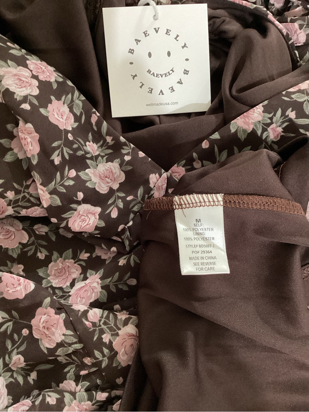 Wine Mauve Rose Print Puff Sleeve Dress
