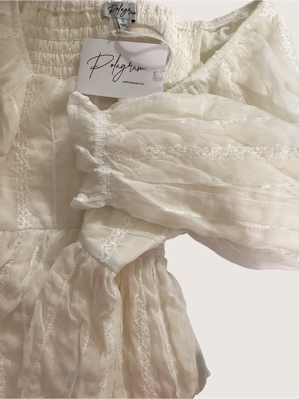 Polagram Ivory Textured Peasant Blouse