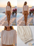 Ann Taylor Cream Blouse with Gold Detail