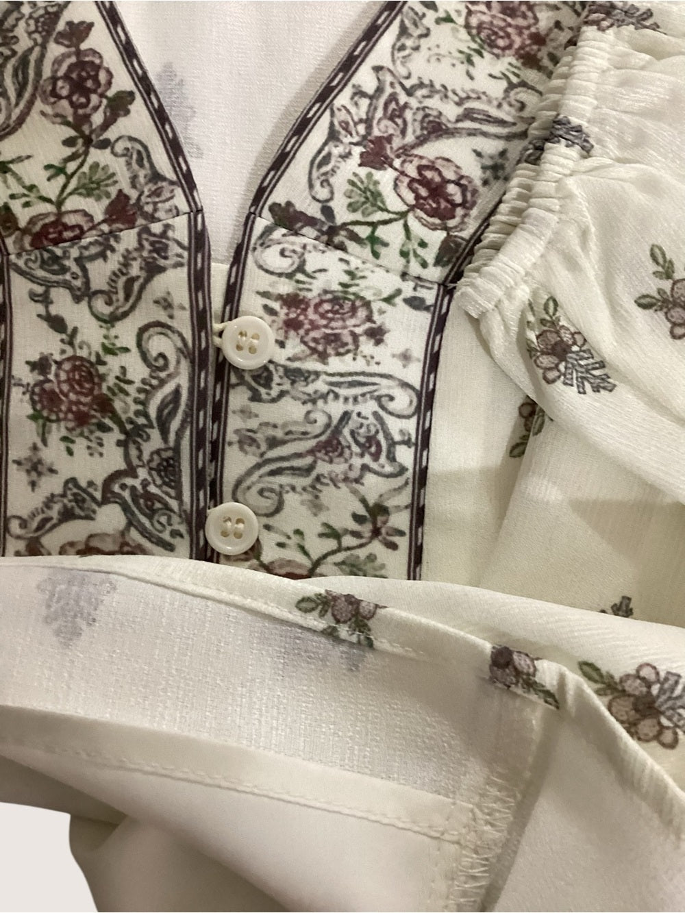 Polagram Cream Floral Border Print Blouse