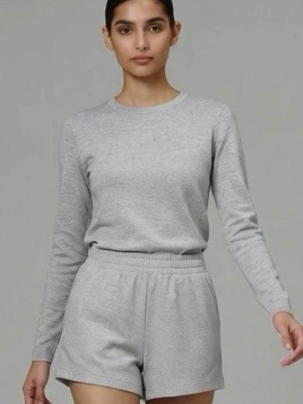 Grey Long Sleeve Top and Shorts Lounge Set
