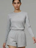 Grey Long Sleeve Top and Shorts Lounge Set