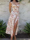 Floral Lace-Up Corset Midi Dress