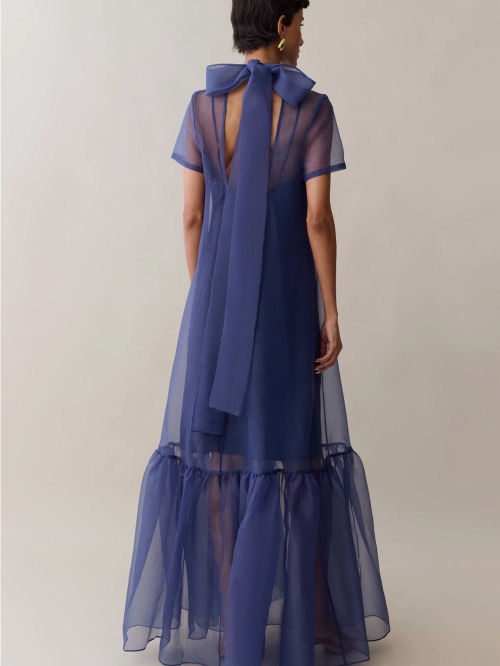 CAARA Melody Navy Organza Maxi Dress with Slip
