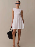 kourt Virginia White Cotton Pintuck Mini Dress