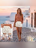 ELAN White Cotton Evil Eye Print Shorts