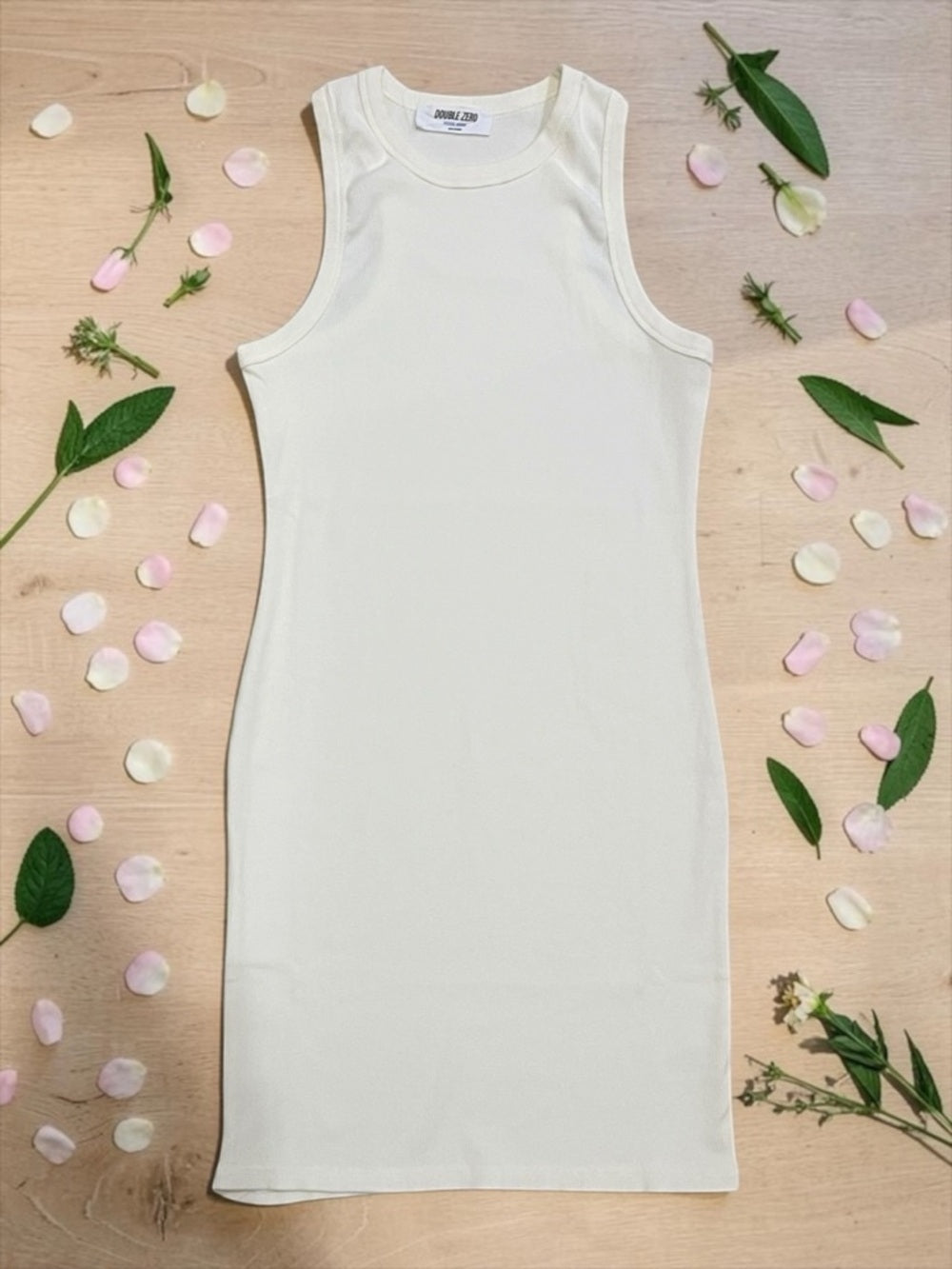 Cream Ribbed Sleeveless Dress