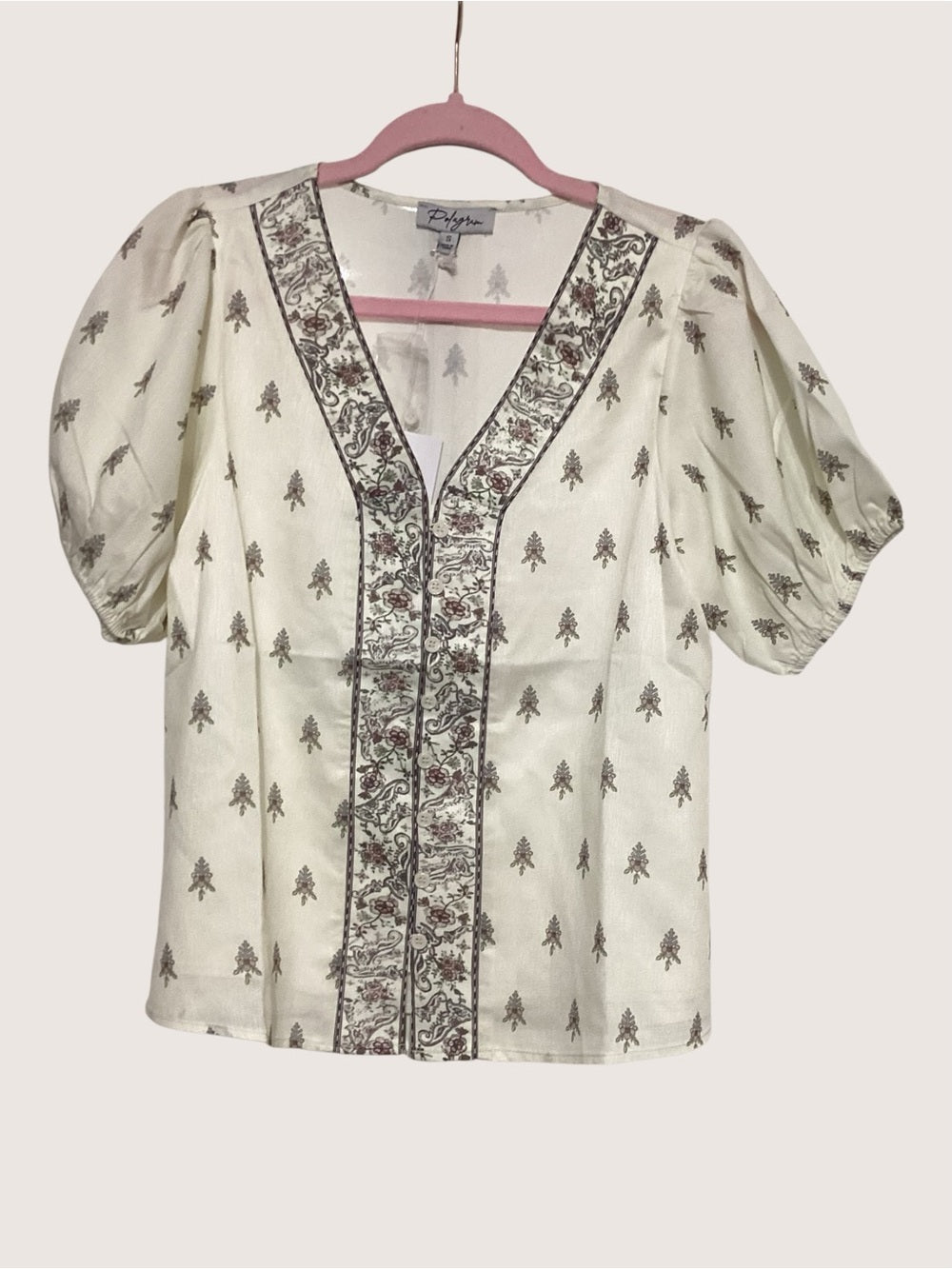 Polagram Cream Floral Border Print Blouse