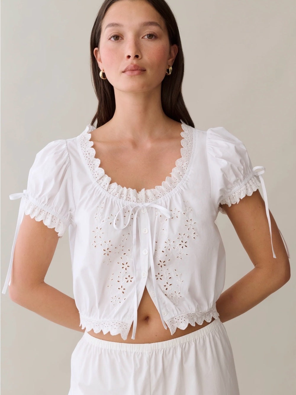 Sorella Atelier Wendy White Eyelet Cotton Top
