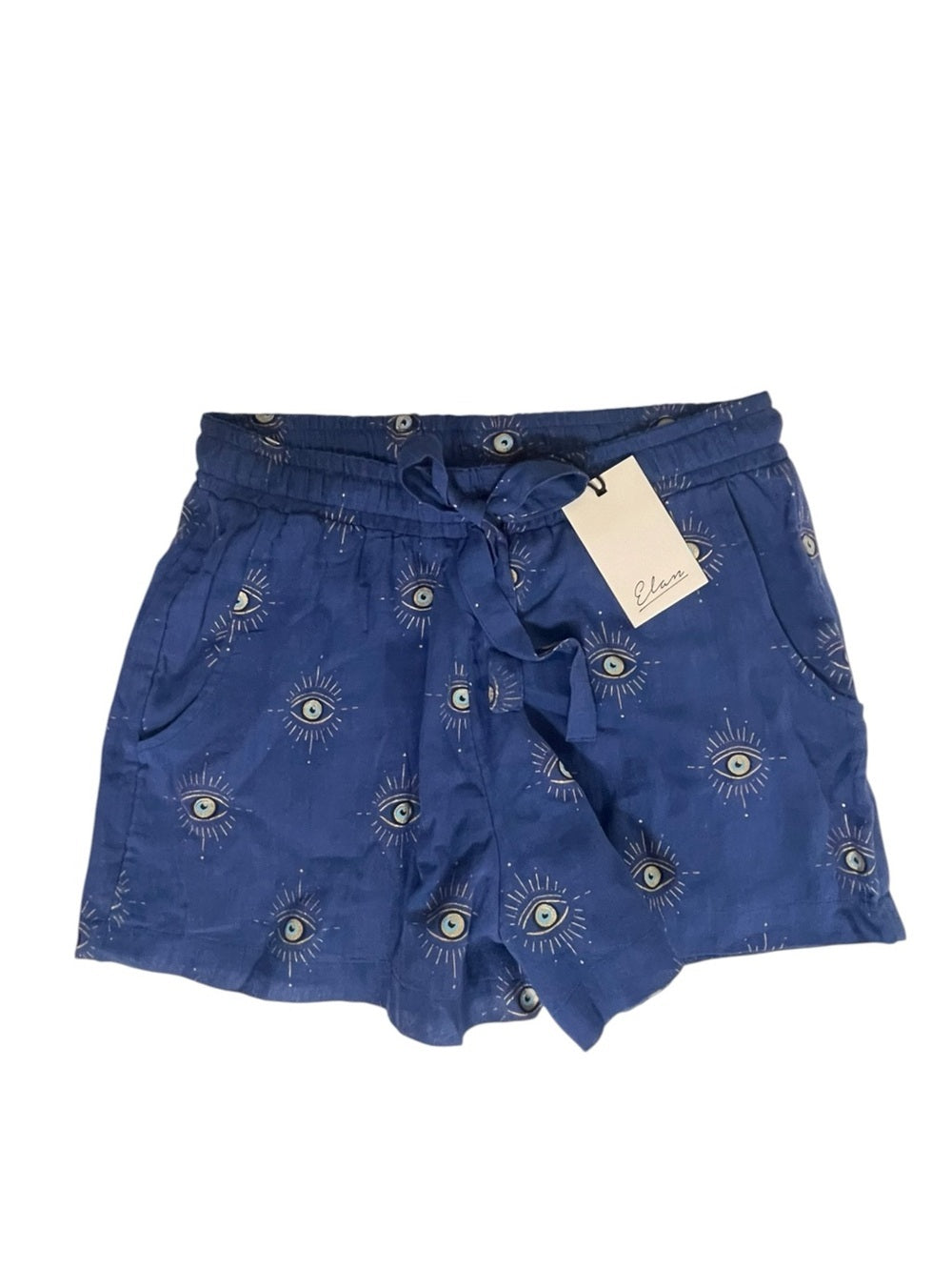 ELAN Blue Evil Eye Print Drawstring Shorts