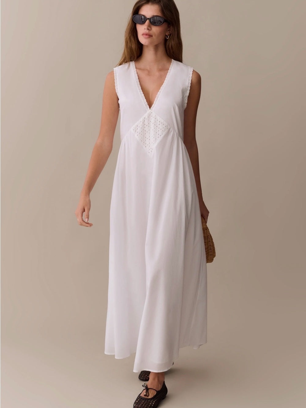 kourt Sonnet White Eyelet Cotton Maxi Dress
