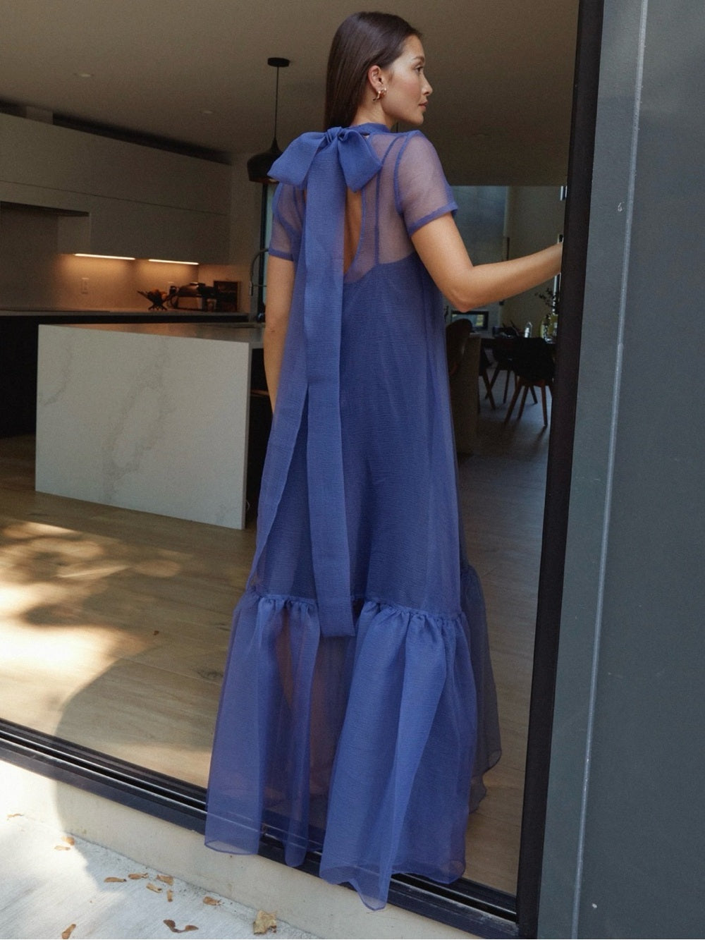 CAARA Melody Navy Organza Maxi Dress with Slip