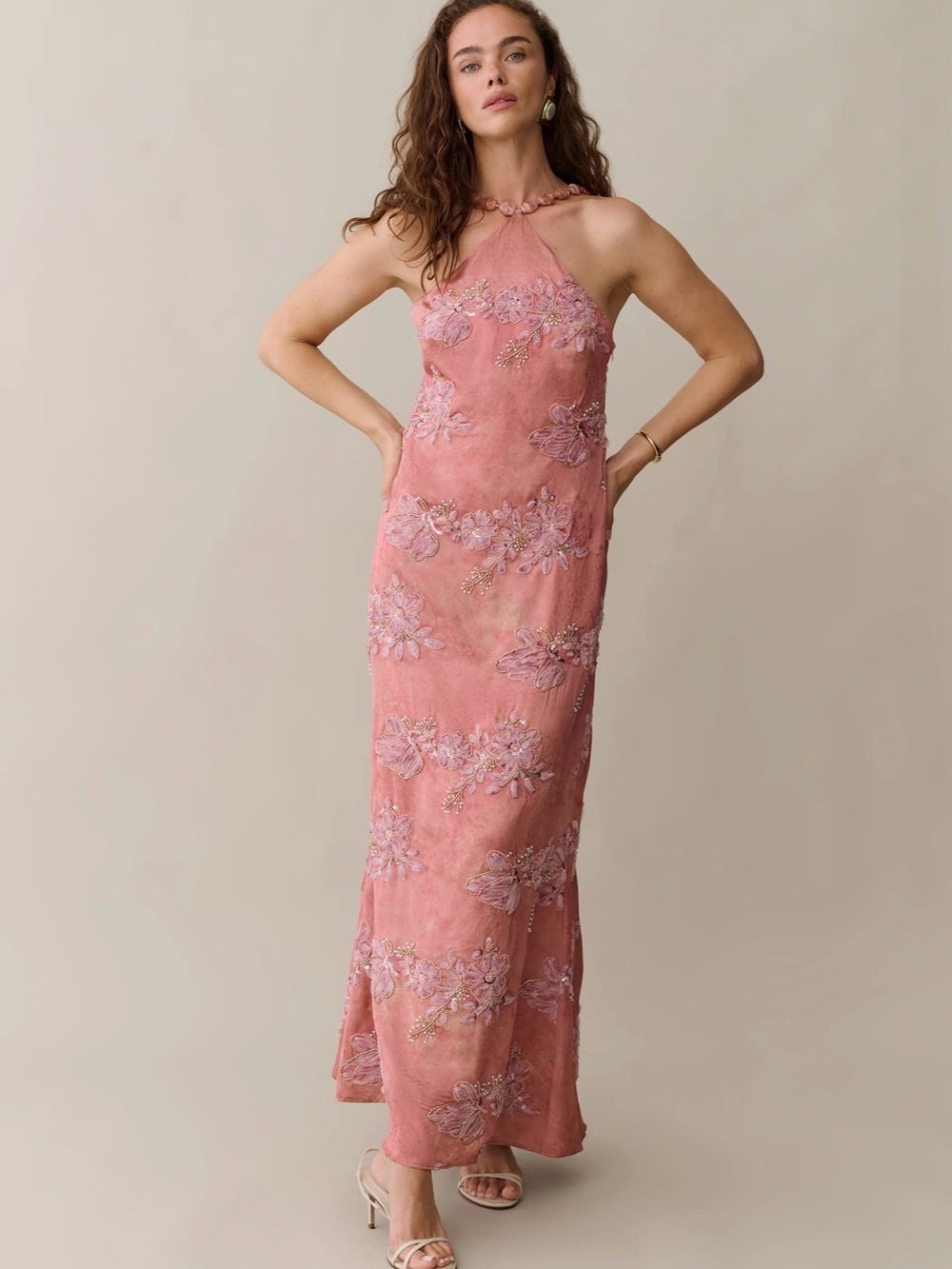 o.p.t Kayda Calida Flor Embellished Halter Maxi Dress