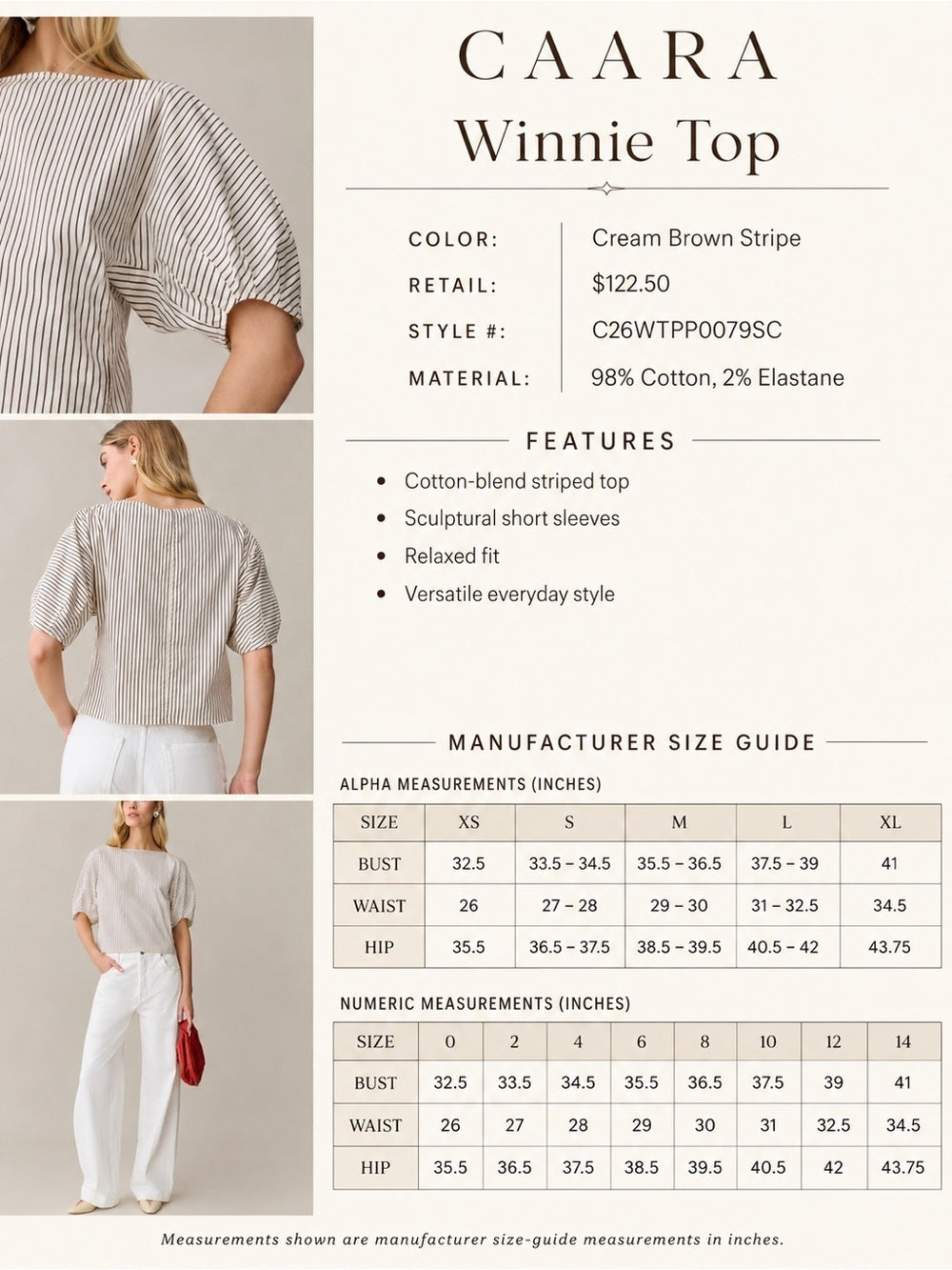 CAARA Winnie Cream and Brown Striped Top