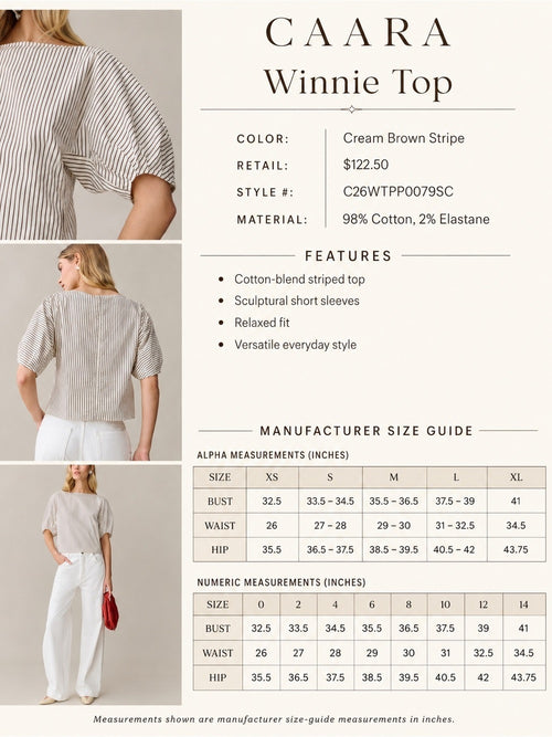 CAARA Winnie Cream and Brown Striped Top
