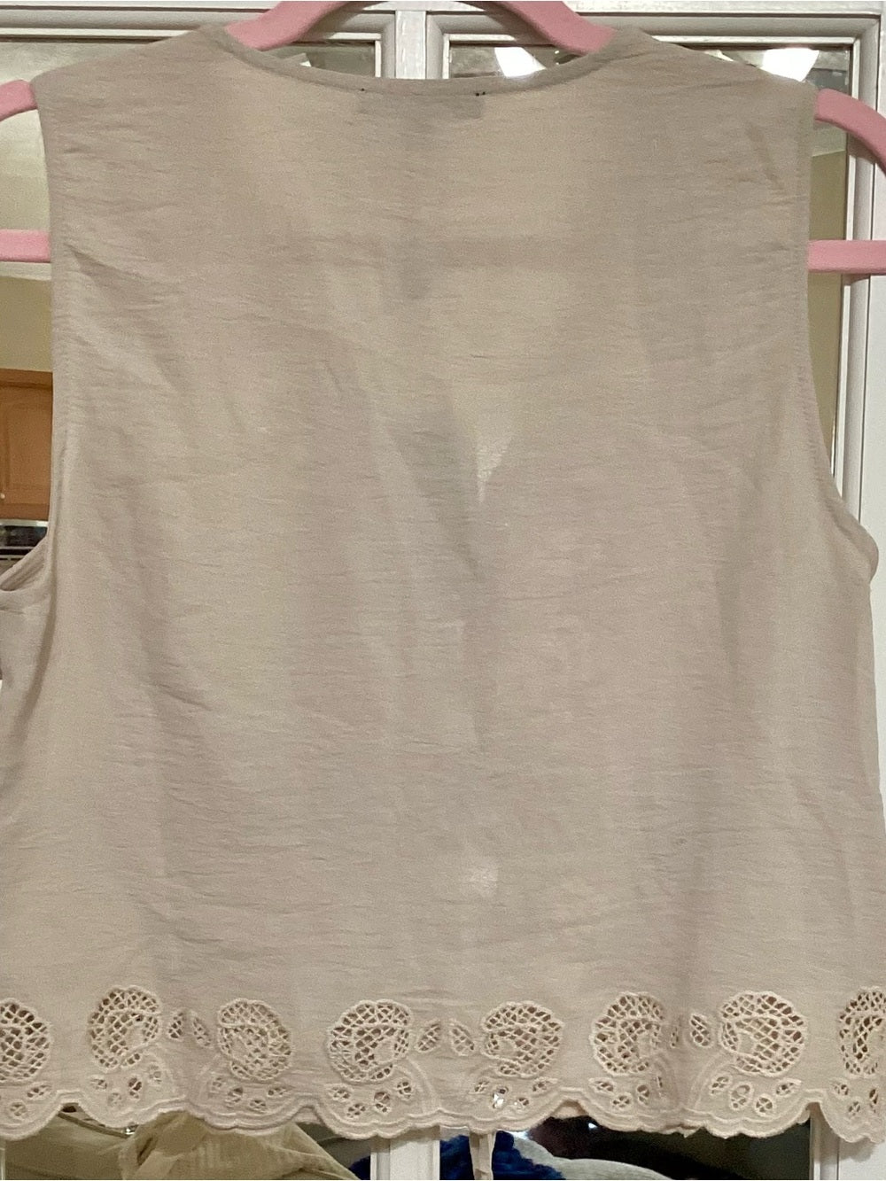 Adrianna Papell Pebble Beige Crochet Trim Vest