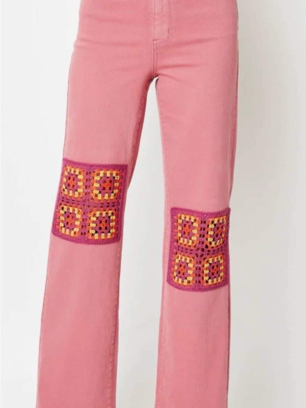 Judy Blue Dusty Pink Crochet Patch Wide-Leg Jeans