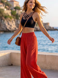Zenana Black Bralette and Poppy Red Wide-Leg Pants Set