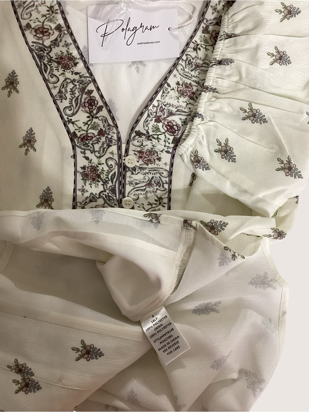 Polagram Cream Floral Border Print Blouse