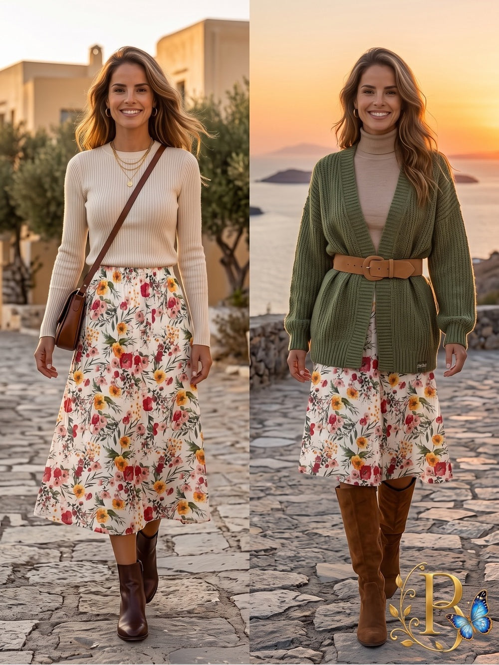 Elena Baldi Floral Silk Blend Midi Skirt
