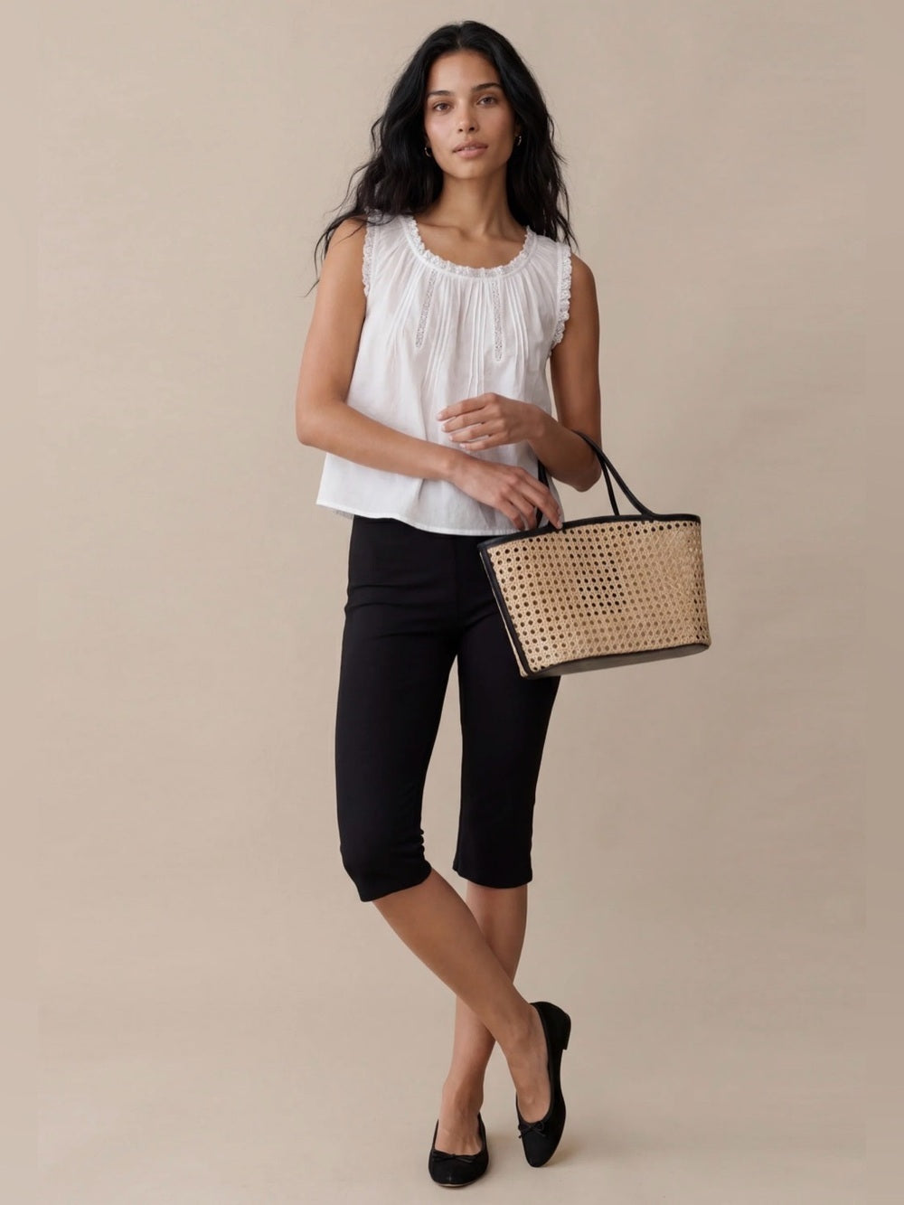 Sorella Violetta White Cotton Lace Pintuck Top