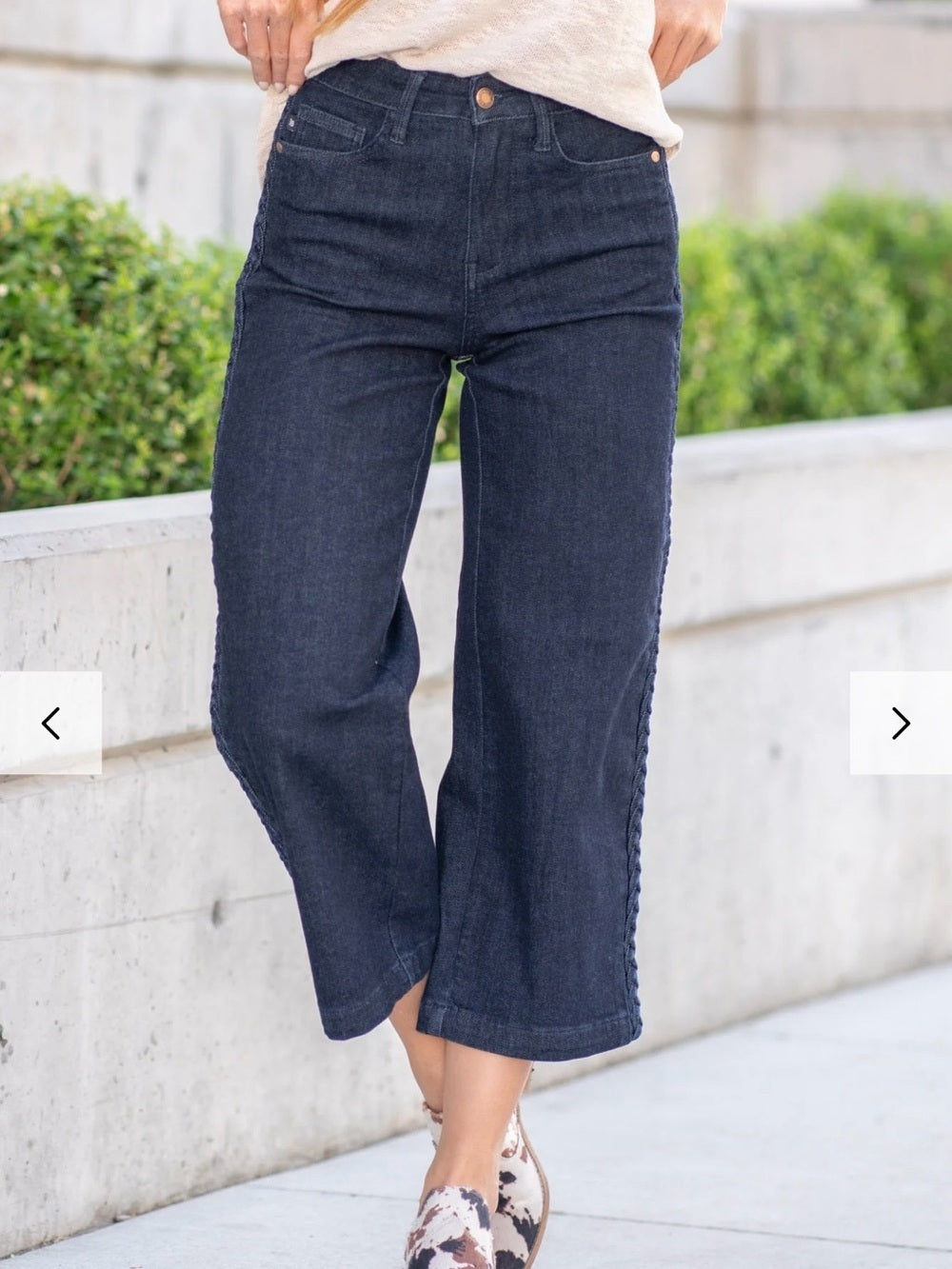 Judy Blue Braided Side Seam Cropped Wide-Leg Jeans