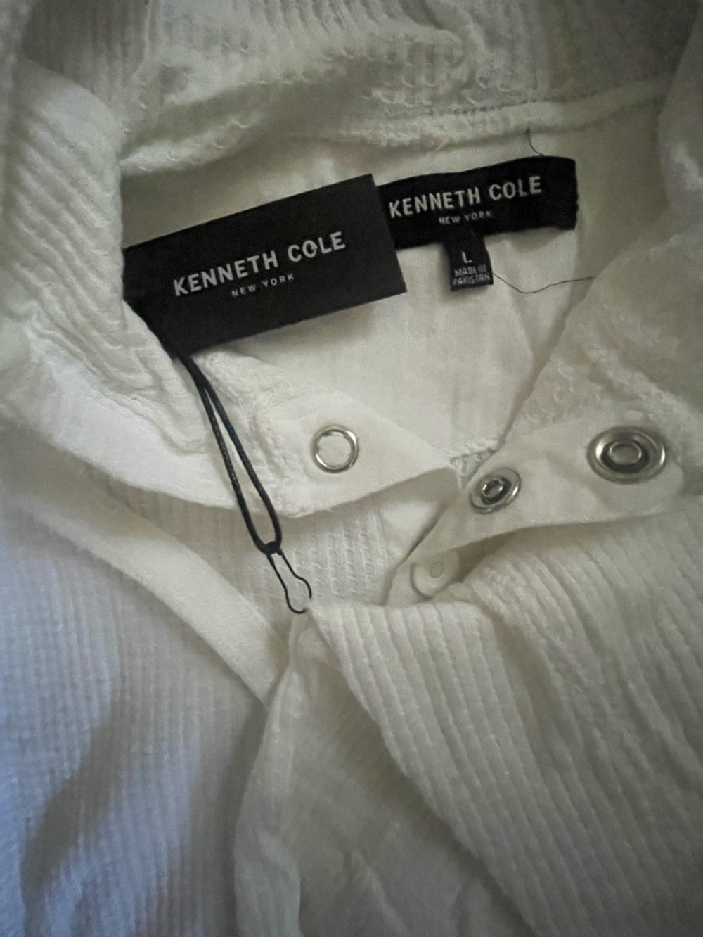 Kenneth Cole White Waffle Knit Henley Hoodie