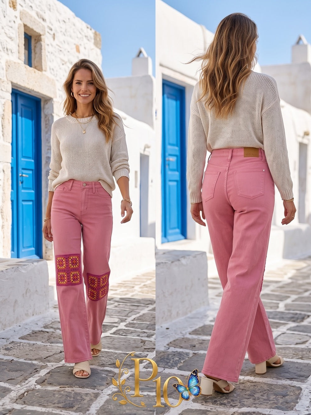 Judy Blue Dusty Pink Crochet Patch Wide-Leg Jeans