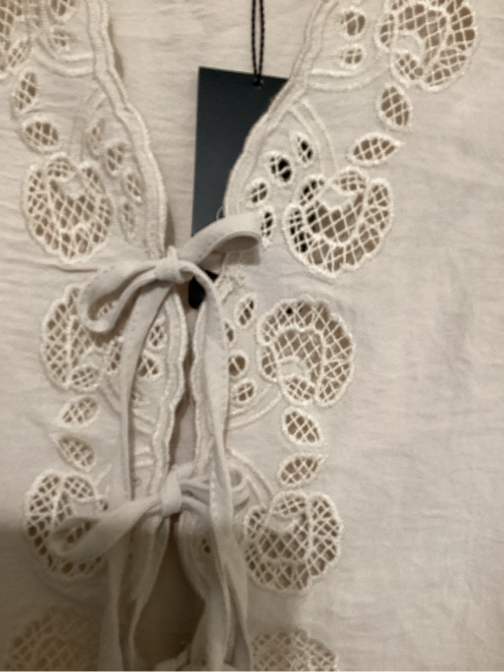 Adrianna Papell Pebble Beige Crochet Trim Vest