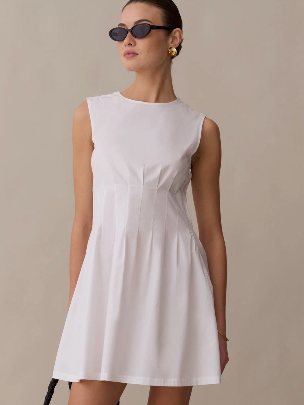 kourt Virginia White Cotton Pintuck Mini Dress