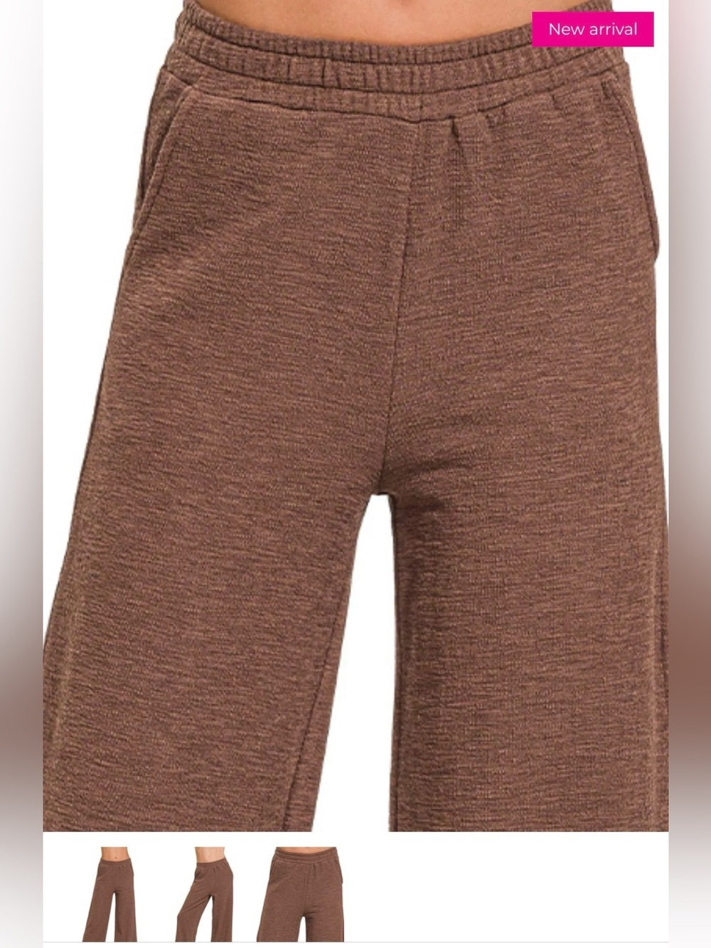 Brown Cotton Blend Wide-Leg Pants